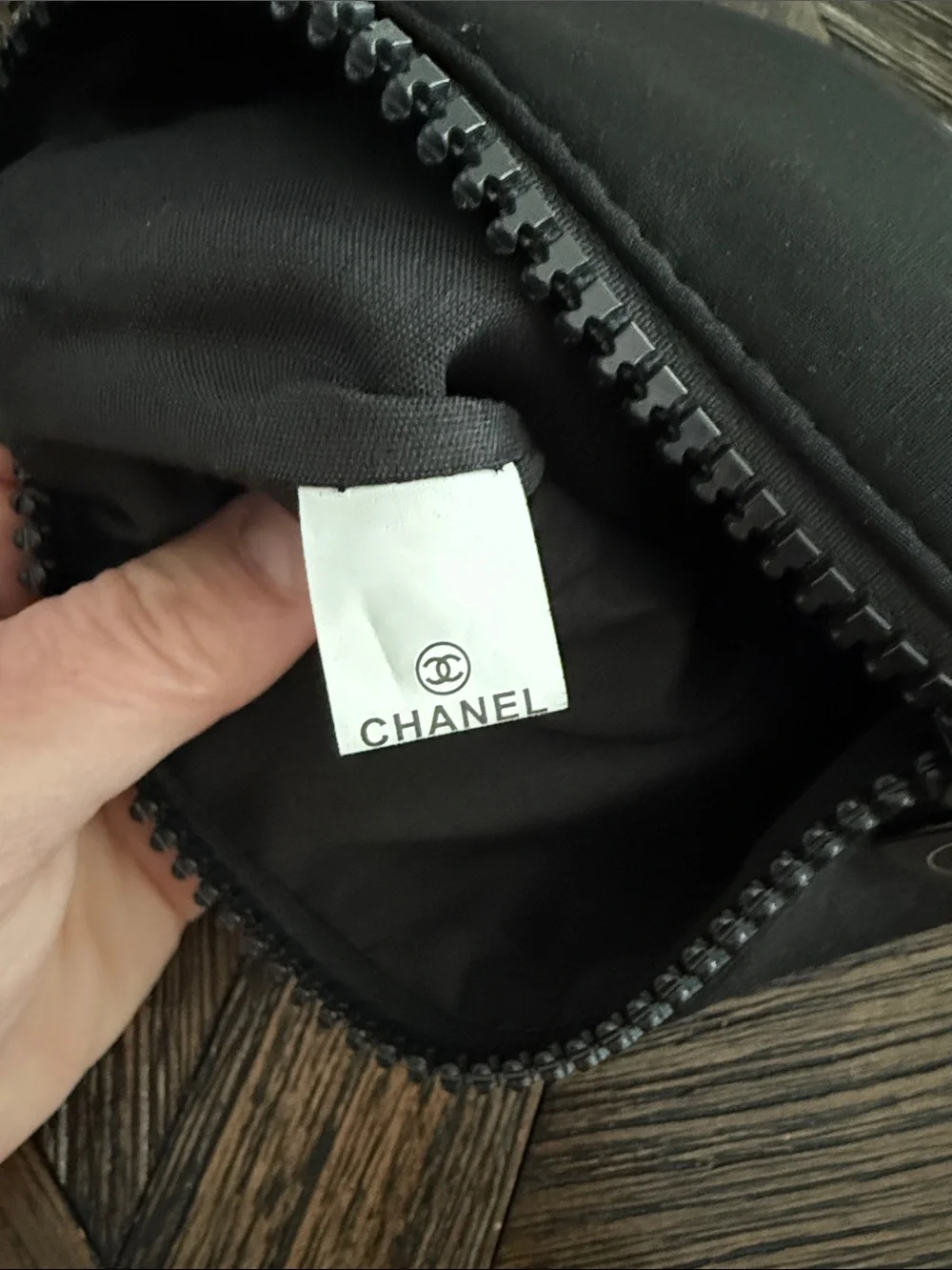 CHANEL Black Neoprene Cosmetic Pouch Makeup Bag Zip Case